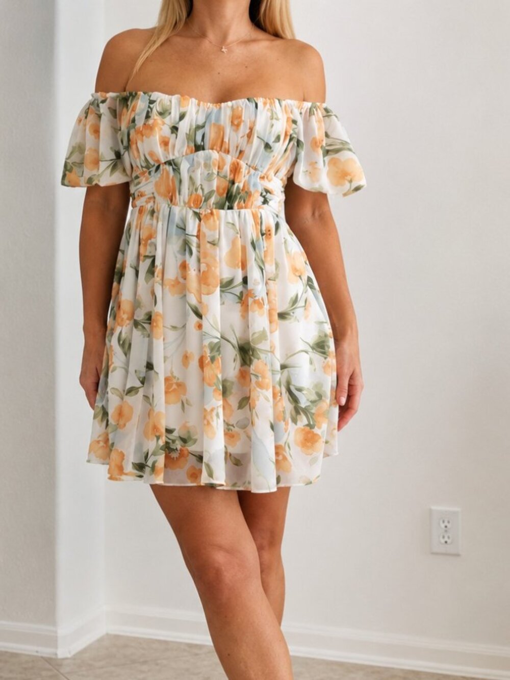 Abercrombie & Fitch Floral Off Shoulder Mini Dress XS Cottagecore Summer